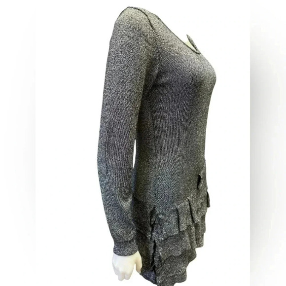 BCBG Mini  Ruffled Long Sleeve Metallic Dress Size Medium - Picture 2 of 8